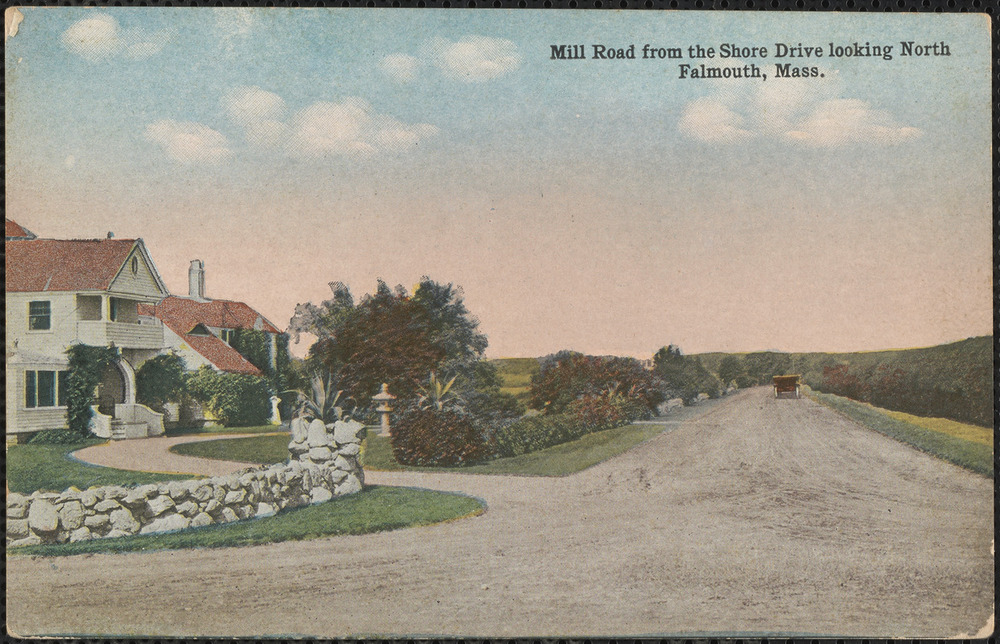 Postcard: Mill Road from Shore Drive Looking North, Falmouth MA.