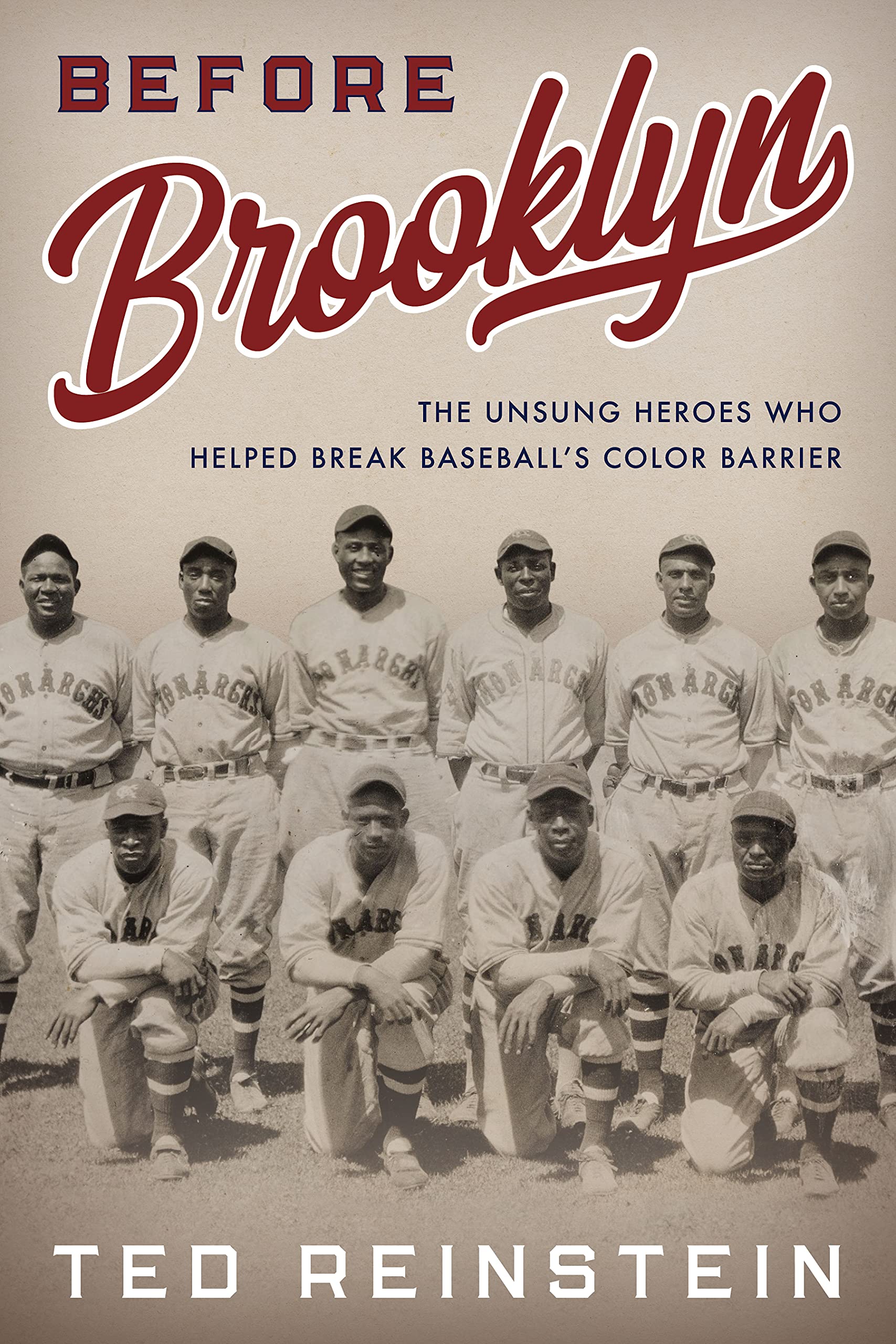 image of book cover, titled before brooklyn, with Black baseball players in old fashioned uniforms